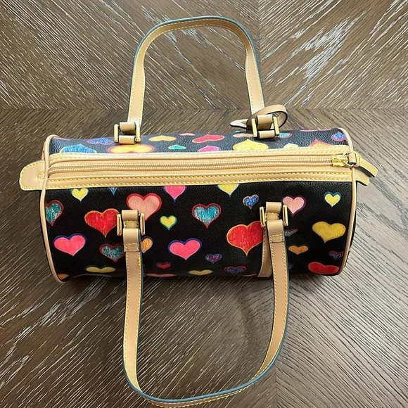 Black with multi colored hearts satchel bag - Picture 8 of 17